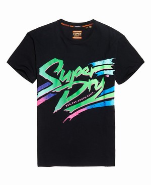 Superdry Acid Graphic Mid Weight Oversized Férfi Pólók Fekete | YZBJP6014